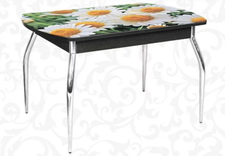 Стол нераздвижной 1,1 Грация, СТЕКЛО, опоры изогнутые ХРОМ, Венге/R007_0