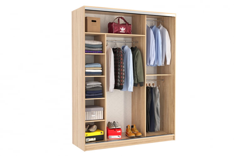 Шкаф-купе Бассо 2-600 с зеркалом SK-01B37 дуб млечный/крем_1