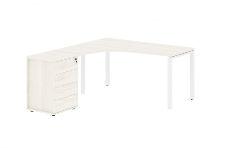 Стол эргономичный с тумбой левый EDIS EUCET 1518 L Ясень Траун Белый_0