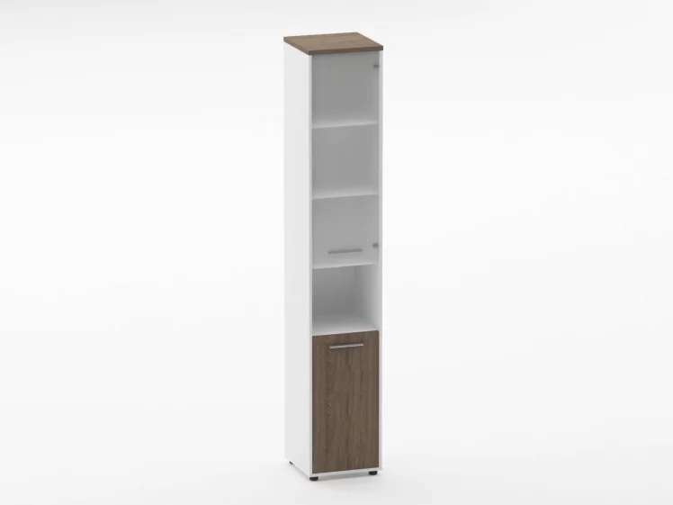 Шкаф 5 узкий верх стеклянная дверь, низ закрытый, с нишей Deka 10.23.18Пр Дуб Верцаска/Белый_0