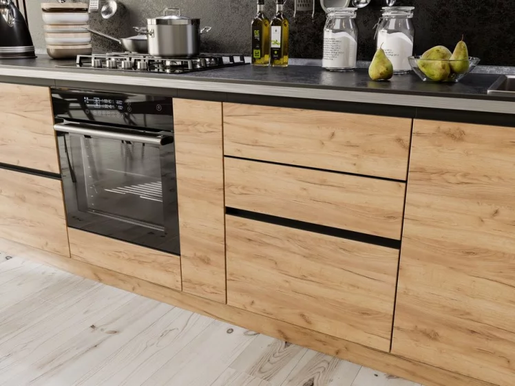 Тумба кухонная 600 с 3 ящиками ЛЮКС (4) Шервуд ЛД 281.580.000.013 Черная Дуб золотой_3