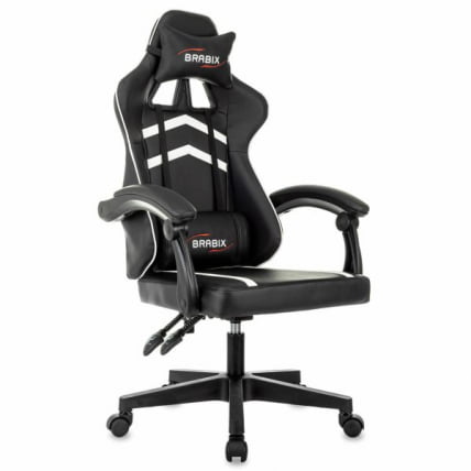 Кресло компьютерное BRABIX Shooter GM-123, 2 подушки, экокожа, черное/белое_3