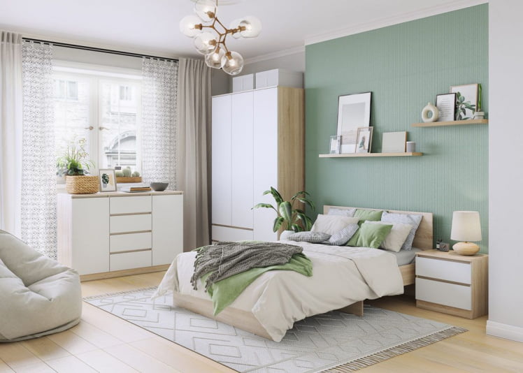 Кровать Лори 1600*2000 мм, с ортопедическим основанием и ящиками, дуб сонома светлый/белый_3