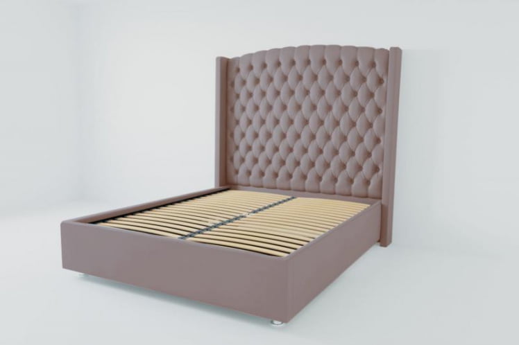 Мягкая интерьерная кровать "Берлин Люкс" с ортопедическими латами (металл) Материал фасада: Велюр; Спальное место: 900х2000 мм; Цвет фасада: Темно серый; Цвет корпуса: Темно серый _0