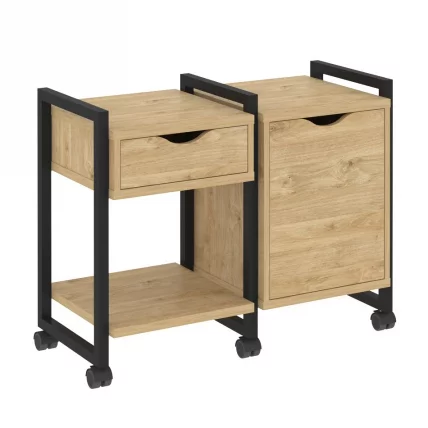 Тумба на колесных опорах наборная. Вариант №3 LOFT VR.L-TN-3.K Металл черный Тиквуд светлый_0