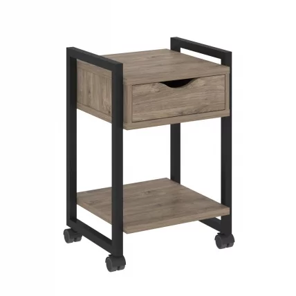 Тумба на колесных опорах с ящиком и полкой LOFT VR.L-T1.K Металл черный Тиквуд темный_0