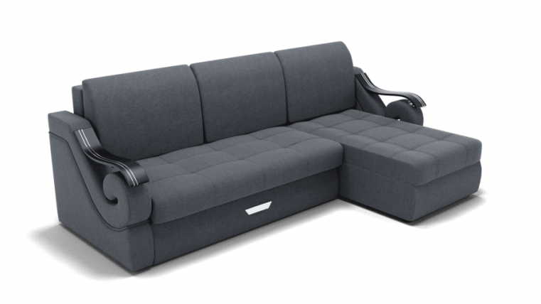 Диван Дубай-2 с оттоманкой угол левый/правый (ЗР) Цвет фасада: Серый; Тип: Левый/правый; Материал фасада: Металл/Велюр_0