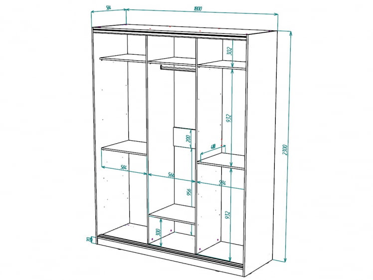 Шкаф-купе 2-х дверный Виктория 1800х584х2300, Дуб сонома светлый 18ДЛЛЛДЛЛЛ-ПППП-Дсс 310-573_2