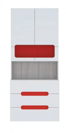 Стеллаж с ящиками Палермо Юниор 04  Белый глянец Ясень шимо светлый Красный_0