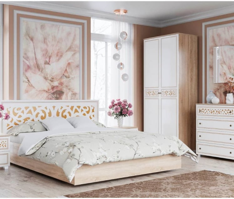 Шкаф двухстворчатый Мадлен 04 Дуб сонома светлый Ясень белый Золото_3