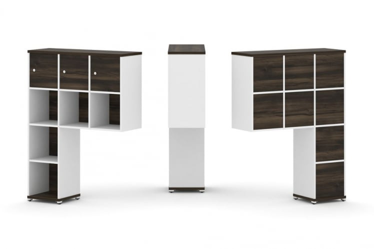 Надставка на стол высокая односторонняя + задняя стенка (8 шт.) + распашной фасад (3 шт.) CONCEPT CN.ONV-003 Дуб Мали Белый бриллиант Белый металл_0