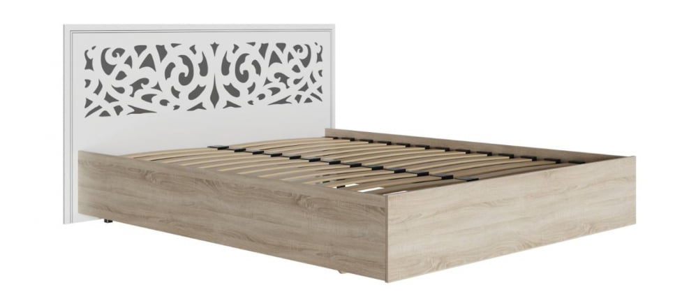 Кровать 1,6 м с подъемным механизмом Мадлен 02 Дуб сонома светлый Ясень белый Золото_1