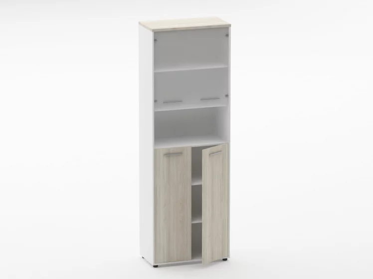 Шкаф 5 широкий  верх стеклянная дверь, низ закрытый, с нишей Deka 10.23.201 Дуб Сантана светлый/Белый_1