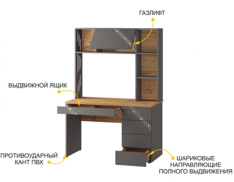 Стол с надстройкой (лев/прав) Монако 902.301 Дуб Вотан Оникс Графит_5