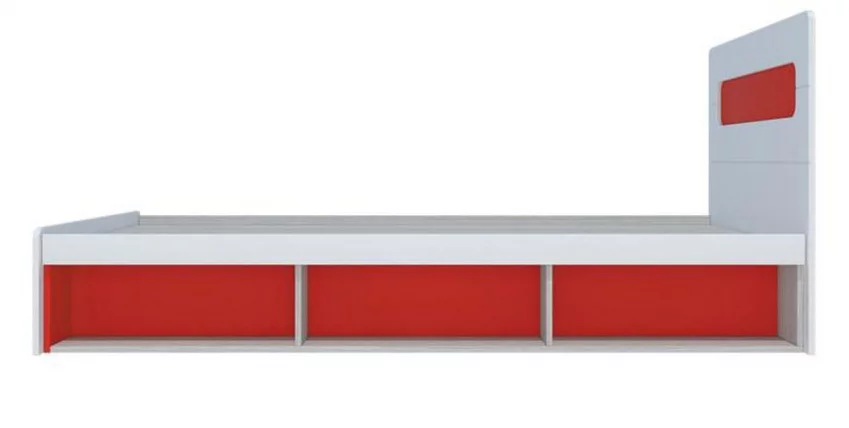 Кровать 0,9 с подъемным механизмом Палермо Юниор 01 Белый глянец Ясень шимо светлый Красный_2
