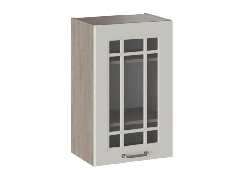 Шкаф навесной со стеклом Одри В_72-45_1ДРс  Дуб Сонома трюфель/Бежевый шелк_0