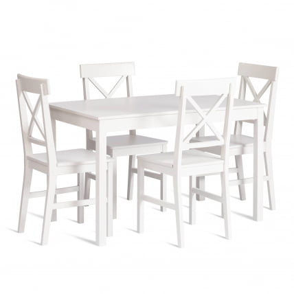 Обеденный комплект Хадсон (стол + 4 стула)/ Hudson Dining Set (mod.0102) МДФ/тополь/меламин, стол: 118х74х73 см, стул: 42,5x46,5x93,5 см, White (белый)_0