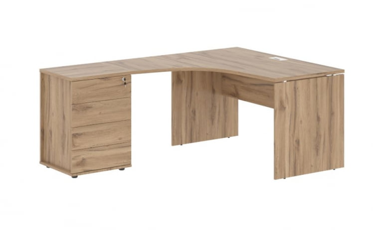 Стол эргономичный с тумбой правый EDIS EDCET 1518 R Дуб Денвер светлый Белый_0