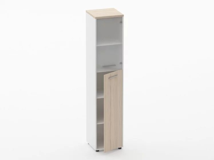 Шкаф 4 узкий  верх стеклянная дверь, низ закрытый Deka 10.19.19Пр Туя/Белый_1