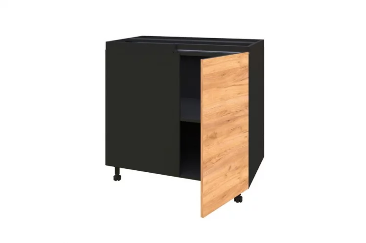 Тумба кухонная угловая 1000 (правая) Шервуд ЛД 281.090.000.007 Черная Дуб золотой_1