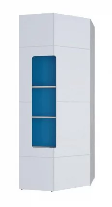 Шкаф угловой с полками Палермо Юниор 08 Белый глянец Ясень шимо светлый Синий_0