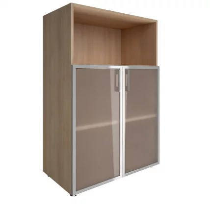 Шкаф книжный средний со стеклом в раме без топа YALTA LT-ST 2.2R Снежная Патина_0