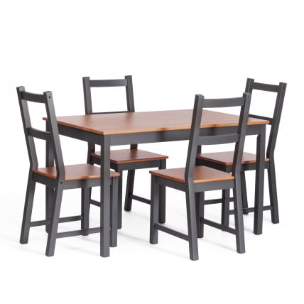 Обеденный комплект Соната (стол + 4 стула) / Sonata dining set массив сосны, стол: 120х75х73см стул :41х50х95см, антик /графит_0