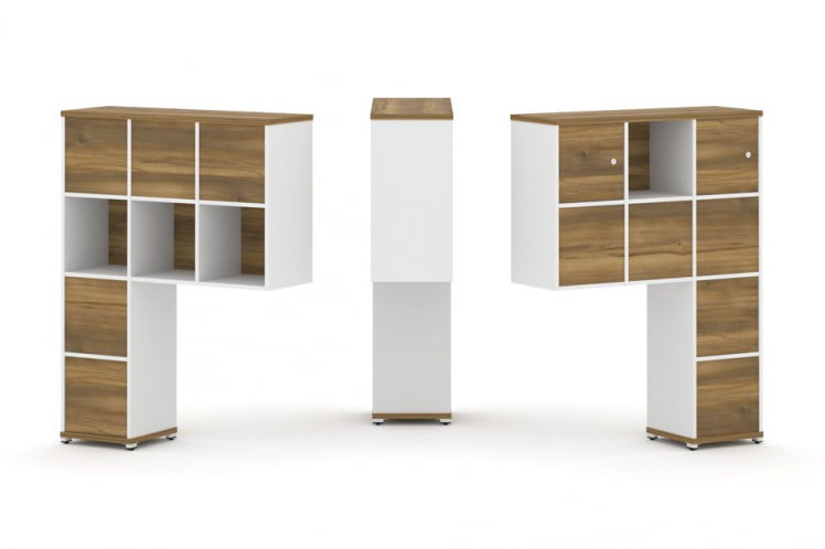 Надставка на стол высокая двухсторонняя + задняя стенка (8 шт.) + блок с 1-м ящиком (2 шт.) + распашной фасад (2 шт.) CONCEPT CN.DNV-007 Сандал Янтарный Белый бриллиант Белый металл_0