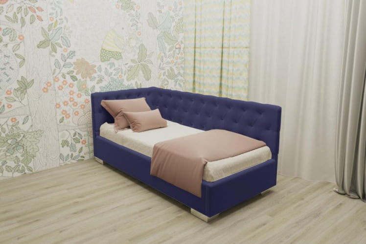 ДЕТСКАЯ МЯГКАЯ ИНТЕРЬЕРНАЯ КРОВАТЬ ВЕРСАЛЬ С ОРТОПЕДИЧЕСКИМ ОСНОВАНИЕМ (BERHOUSE) Цвет фасада: Синий; Материал фасада: Металл/Велюр; Спальное место: 1200х1900_0