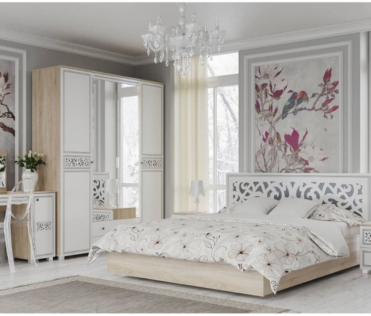 Зеркало навесное Мадлен 01 Дуб сонома светлый Ясень белый Золото_1