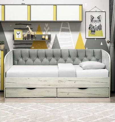 Кровать с продольной мягкой спинкой Софа №13 (800х1900) Ясень Анкор светлый Велюр 017_1