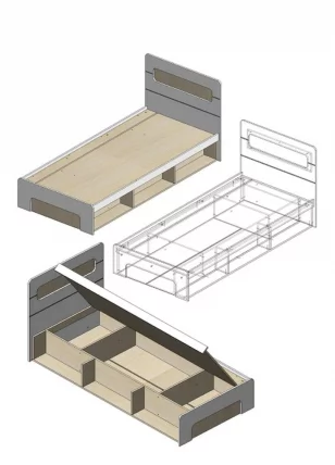 Кровать 0,9 с подъемным механизмом Палермо Юниор 01 Белый глянец Ясень шимо светлый Синий_3
