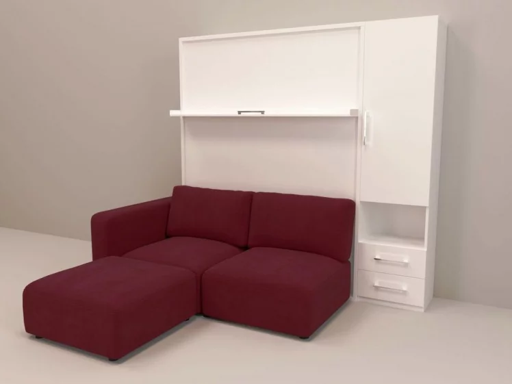 Шкаф-диван-кровать Смарт 1 правый с пуфом 1400 Белая шагрень_0