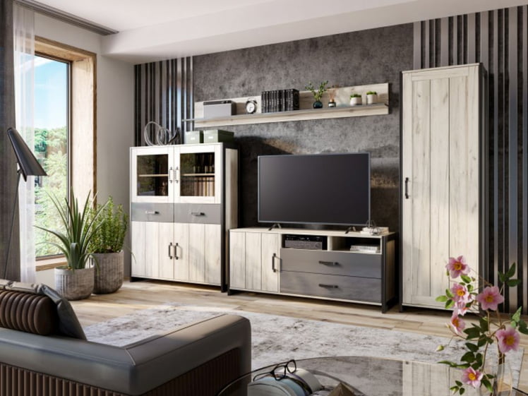 Гостиная Техно №6 Дуб Крафт белый Серый шифер_0