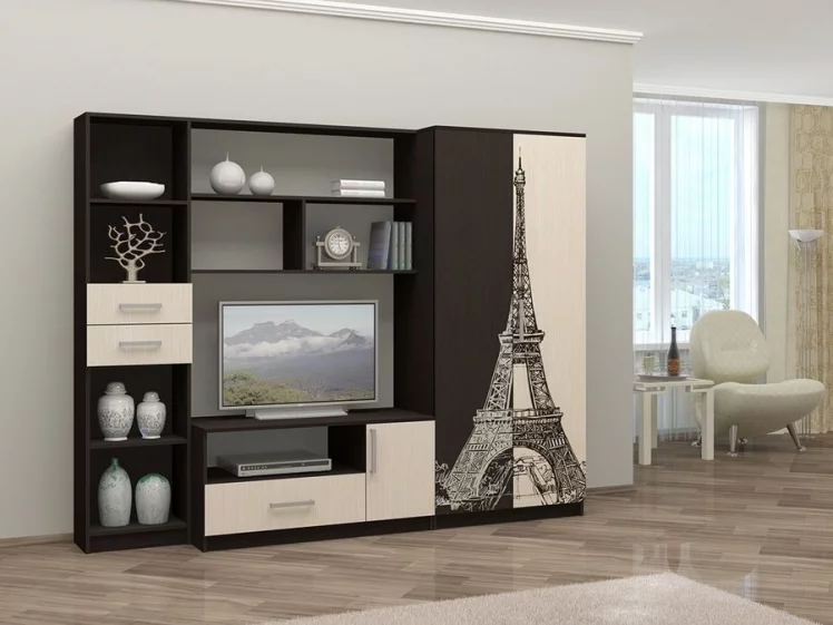 Стенка Мечта с башней Дуб беленый / Дуб венге_0