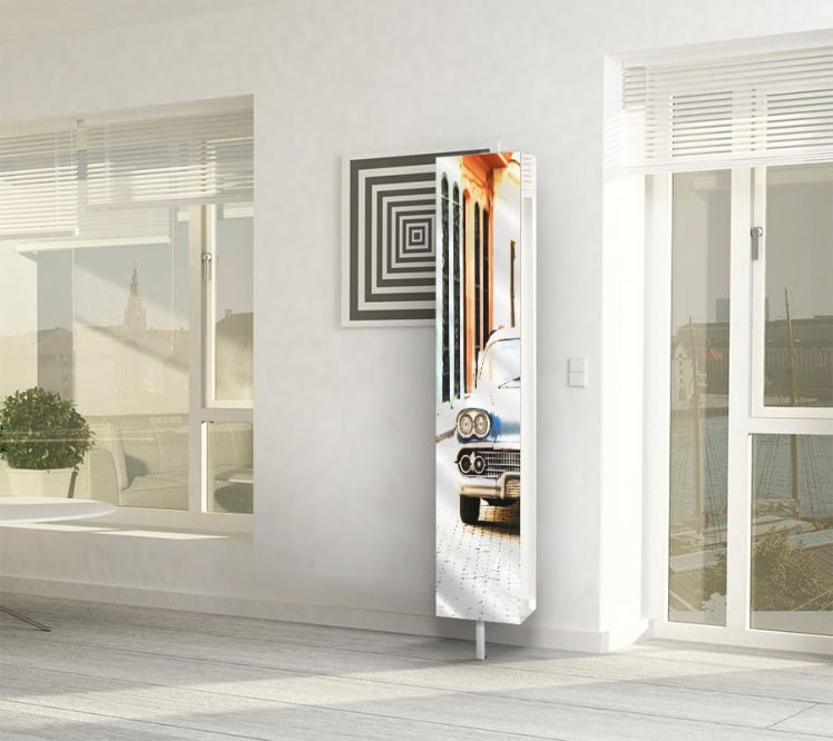 Зеркальный поворотный шкаф с принтом Зум Шелф Арт Молочный дуб_0