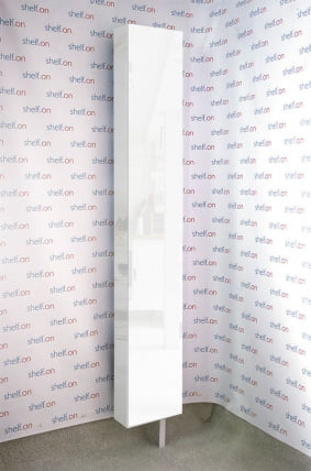 Поворотный шкаф в белом глянцевом стекле Лупо Шелф (левый) Беленый дуб_1