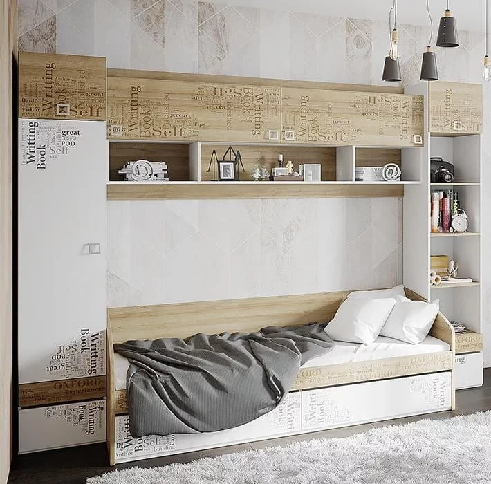 Кровать с 2 ящиками Оксфорд ТД-139.12.01 Ривьера Белый с рисунком_3