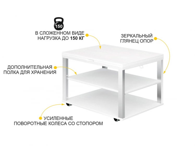 Журнальный стол-трансформер Агат 35 Белый шпон_3