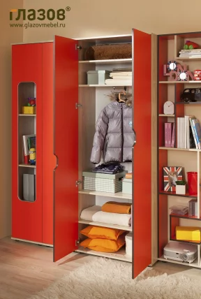 Шкаф для одежды и белья Автобус 4 Дуб Сонома/Красный (молодежная)_2