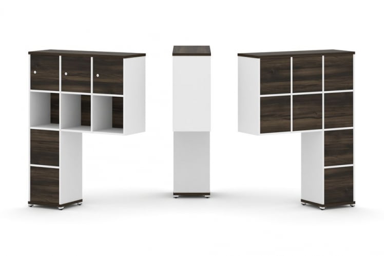 Надставка на стол высокая односторонняя + задняя стенка (8 шт.) + блок с 2-мя ящиками (2 шт.) + распашной фасад (3 шт.) CONCEPT CN.ONV-006 Дуб Мали Белый бриллиант Белый металл_0