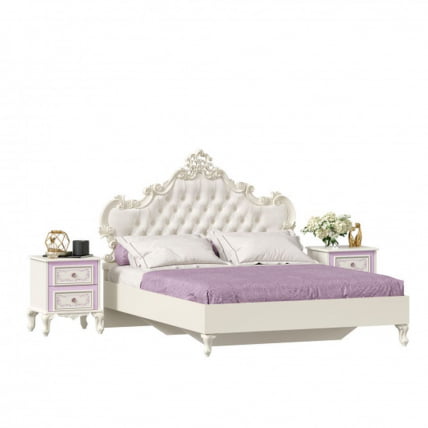 Кровать двуспальная 1600 с тумбами с подъемным механизмом с мягким изголовьем Маркиза 08 Алебастр Шампань_0
