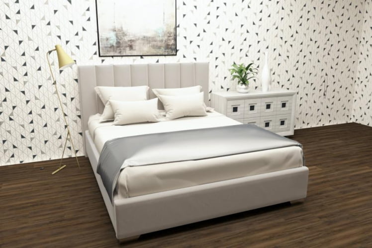 Мягкая интерьерная кровать Терра с ортопедическим основанием Цвет фасада: Кремовый; Материал фасада: Металл/Велюр; Спальное место: 1600х2000 мм_0