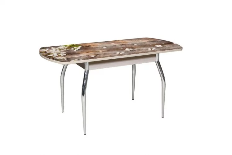 Стол раздвижной 1,45 Грация, СТЕКЛО, опоры изогнутые ХРОМ, Дуб беленый/128947691_0