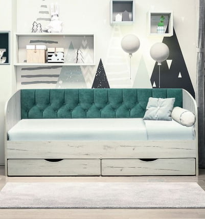 Кровать с продольной мягкой спинкой Софа №13 (800х1600) Дуб Сонома светлый Велюр 328_0