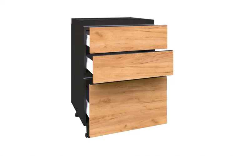 Тумба кухонная 600 с 3 ящиками ЛЮКС (4) Шервуд ЛД 281.580.000.013 Черная Дуб золотой_1