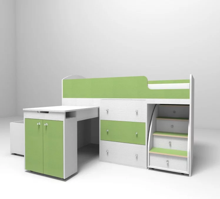 Кровать чердак Малыш Белое дерево/Лайм_0