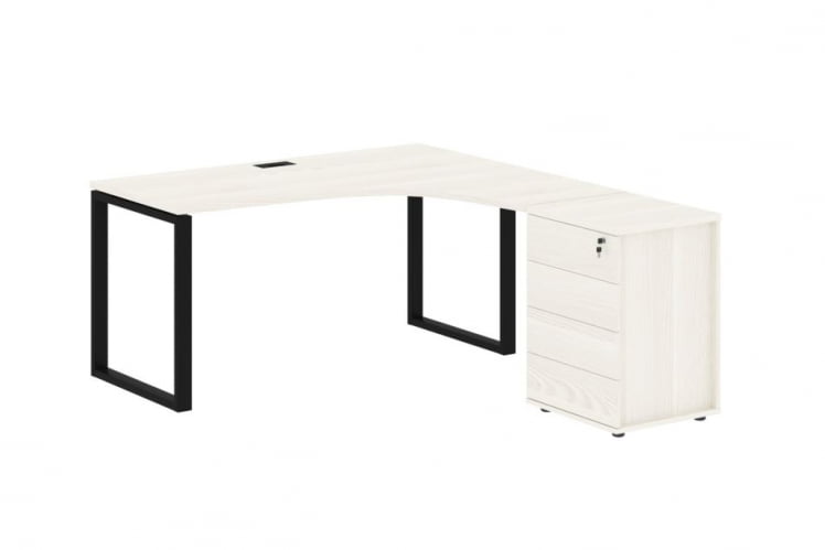 Стол эргономичный с тумбой правый EDIS EQCET 1518 R Ясень Траун Черный_0