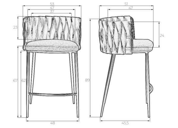 Стул барный ДОБРИН АМЕЛИА (серая ткань (Ф-48), темно-серый винтажный ПУ (МФ-12)) 4 шт / DOBRIN AMELIA (F-48), PU (MF-12))_10