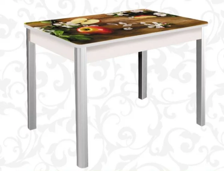 Стол нераздвижной 1,0 Триумф, СТЕКЛО, опоры полуовал ХРОМ, Беленый дуб/282071285_78984_0